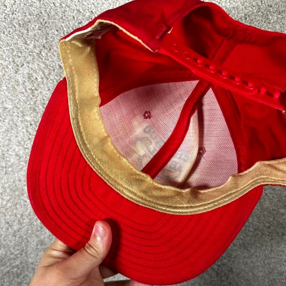 Vintage 90s Chicago Bulls AJD red distressed SnapBack hat cap Wear shown - Picture 4 of 5